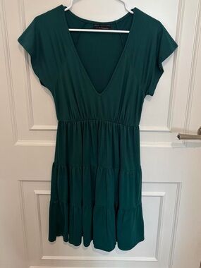 Urban Outfitters Dark Teal Tiered V-Neck Mini Dress
